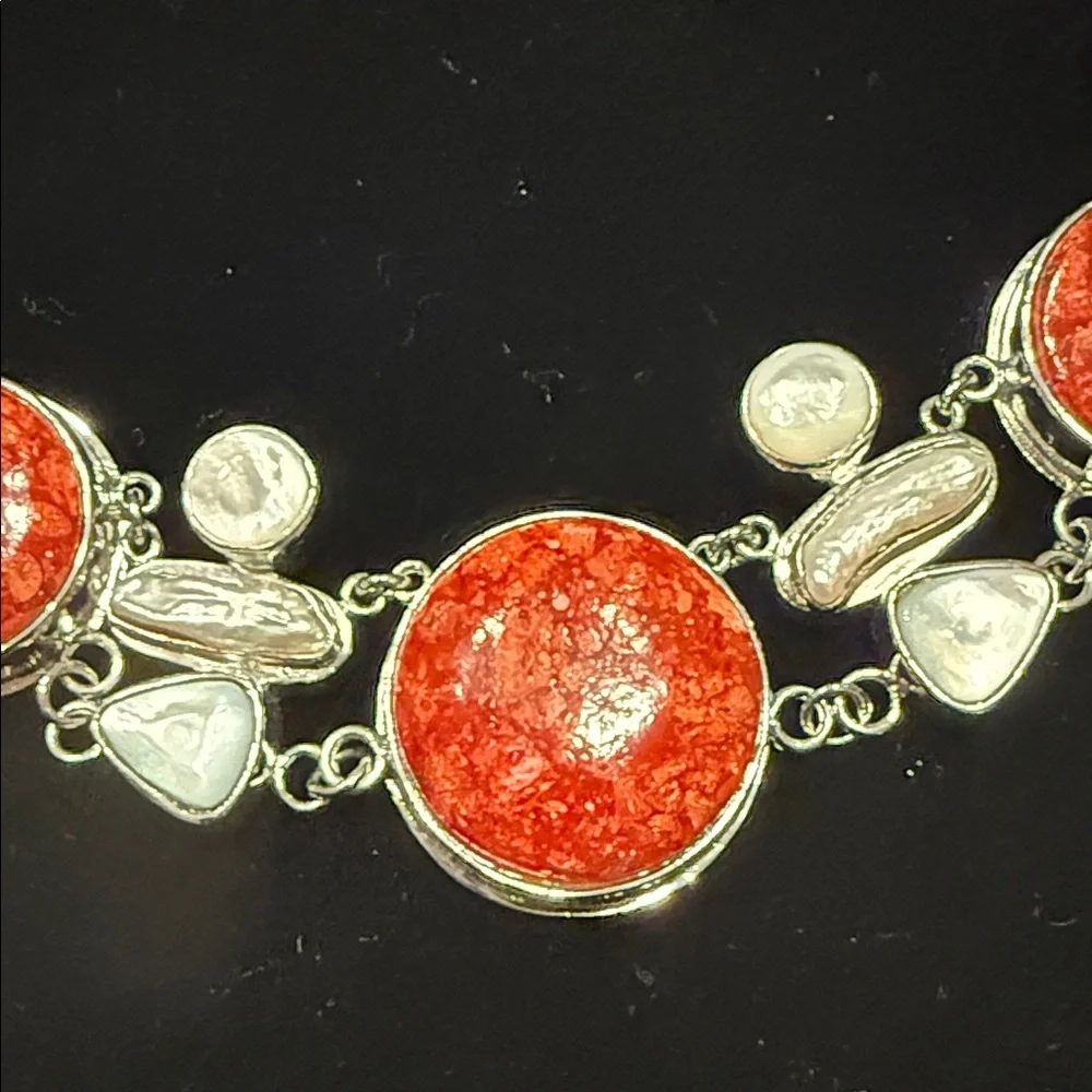 Elegant Red, Silver Pearl Necklace!! - Picture 3 of 7